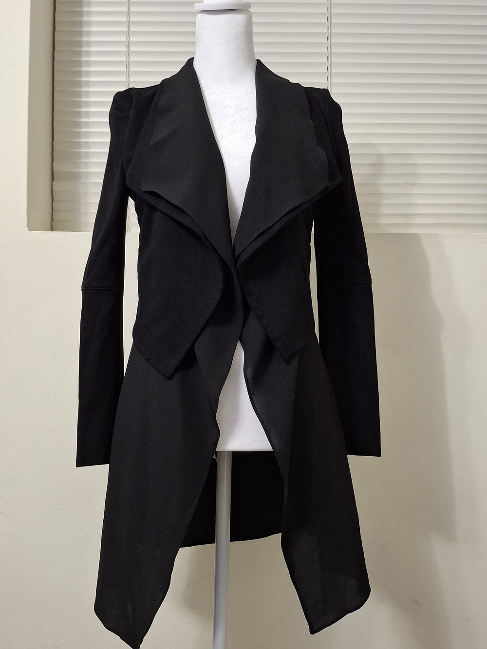 Tracy Moore x Freda's Black Open Front Waterfall Draping Jacket Coat XS/TP